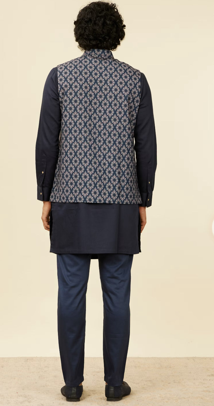 Dark Blue Medallion Printed Nehru Jacket