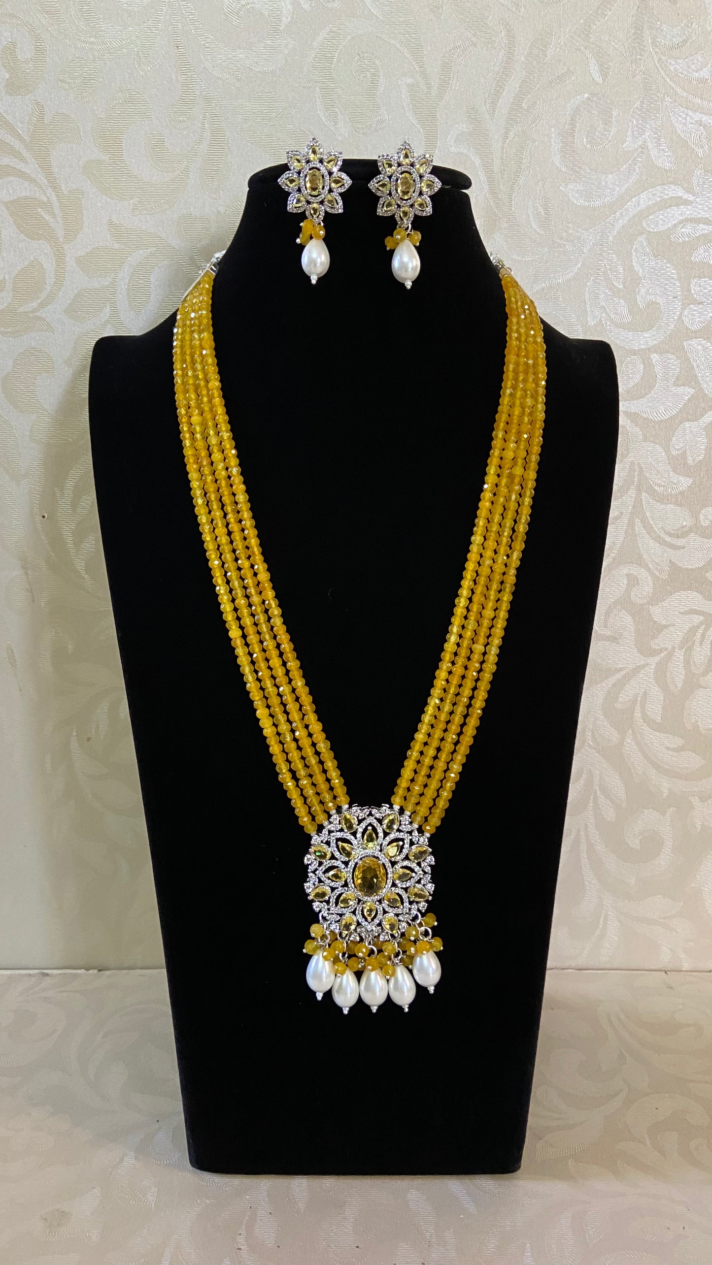 AD Pendant Onyx Beads Necklace With Earrings | Indian Necklace