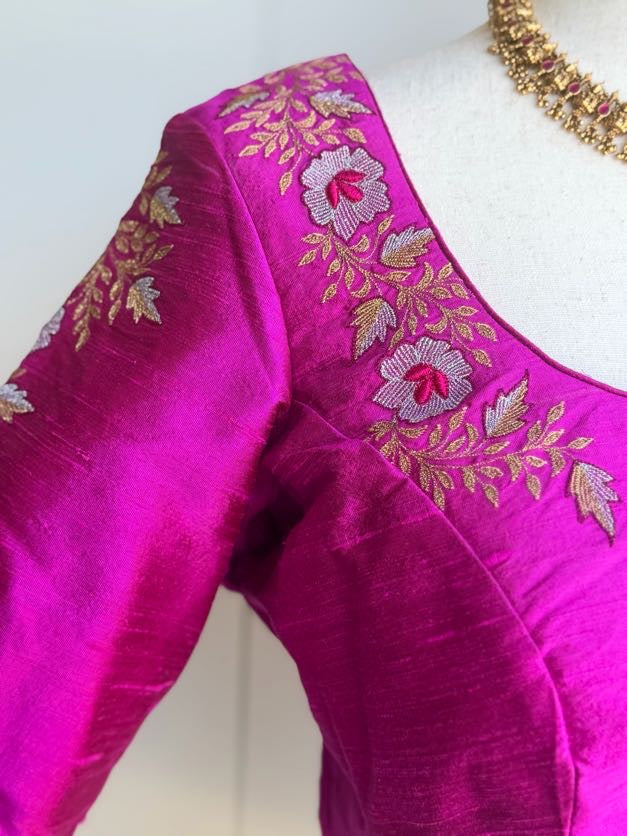 Pure Raw Silk  Embroidery Blouse | Saree Blouses in USA