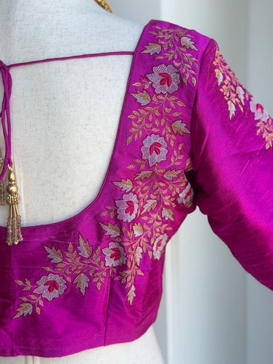 Pure Raw Silk  Embroidery Blouse | Saree Blouses in USA