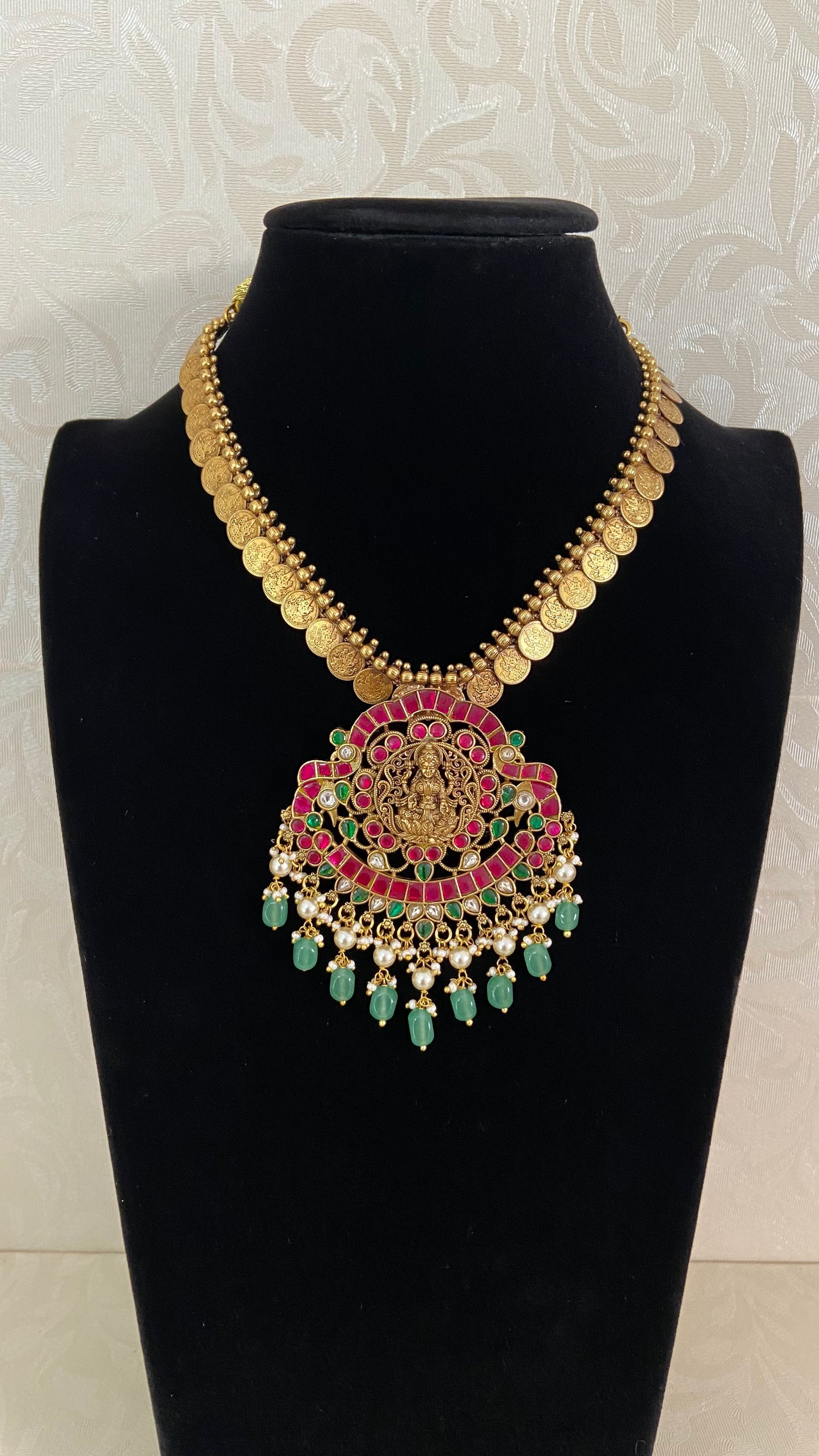 Jadau Kundan Lakshmi Pendant Kasula Necklace | Traditional Jewelry In USA