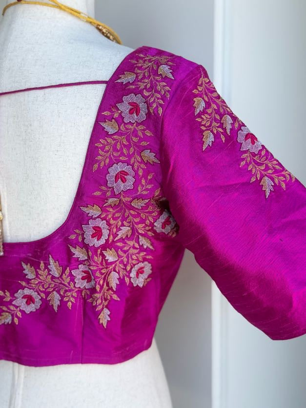 Pure Raw Silk  Embroidery Blouse | Saree Blouses in USA