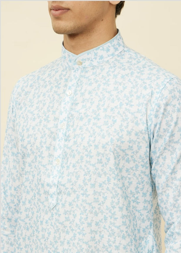 Aqua Blue Bel Buti Printed Kurta