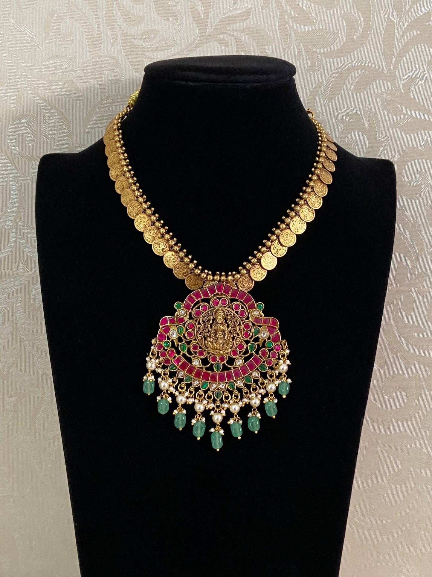 Jadau Kundan Lakshmi Pendant Kasula Necklace | Traditional Jewelry In USA