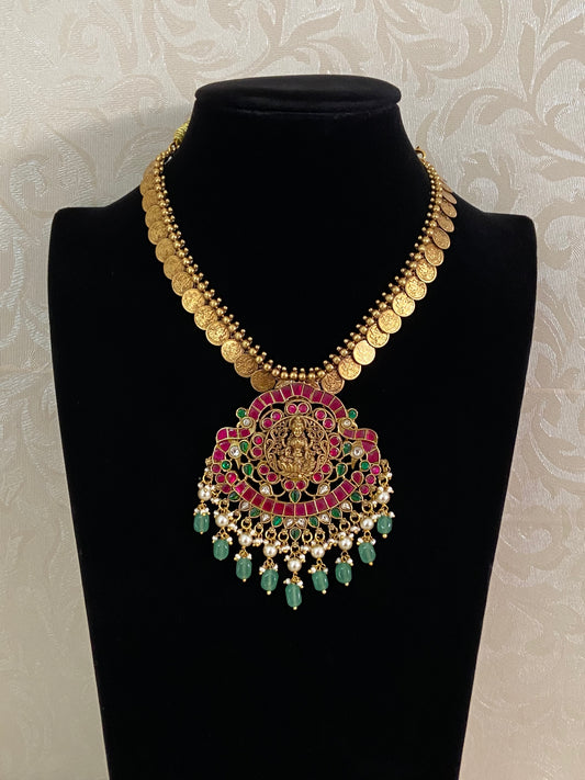 Jadau Kundan Lakshmi Pendant Kasula Necklace | Traditional Jewelry In USA