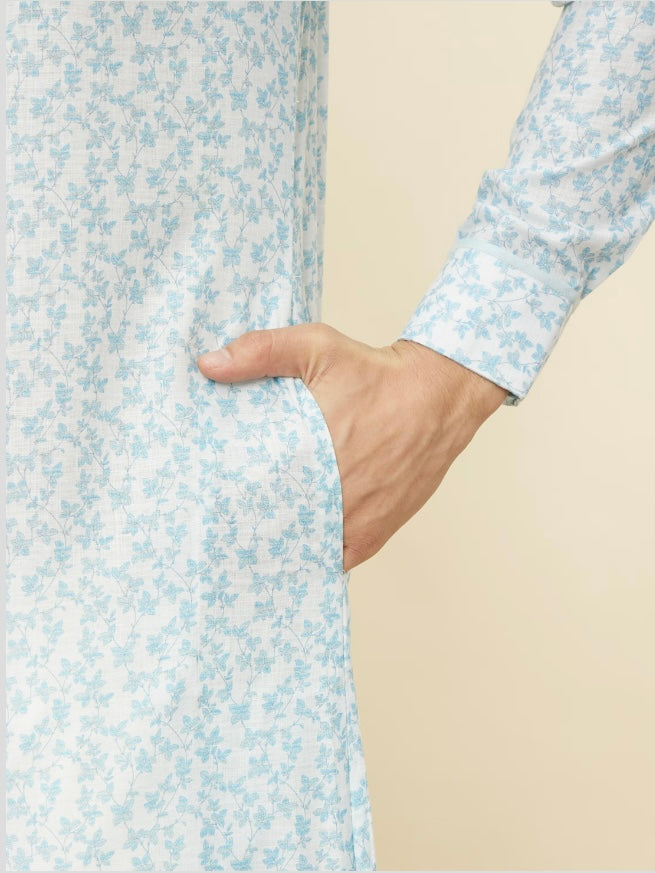 Aqua Blue Bel Buti Printed Kurta