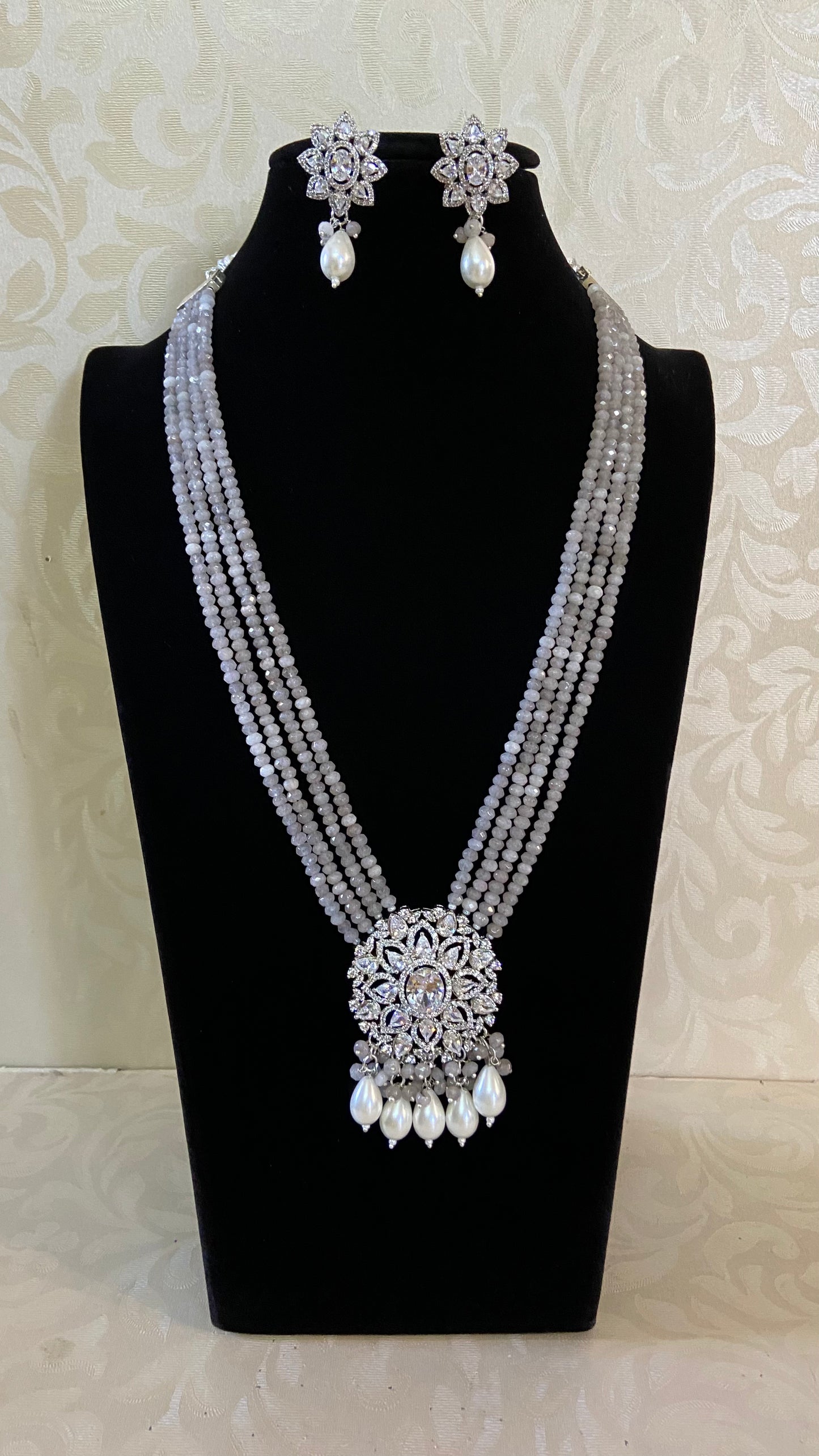 AD Pendant Onyx Beads Necklace With Earrings | Indian Necklace