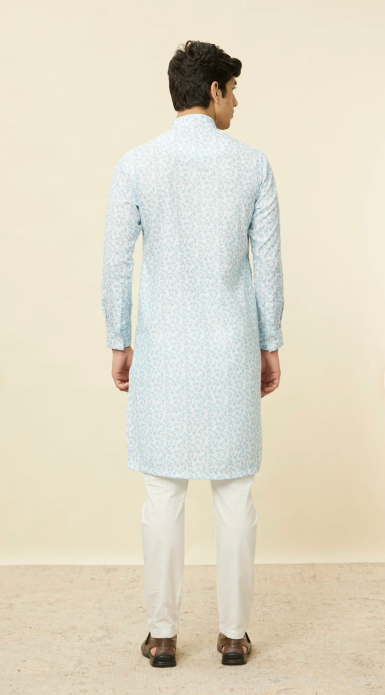 Aqua Blue Bel Buti Printed Kurta