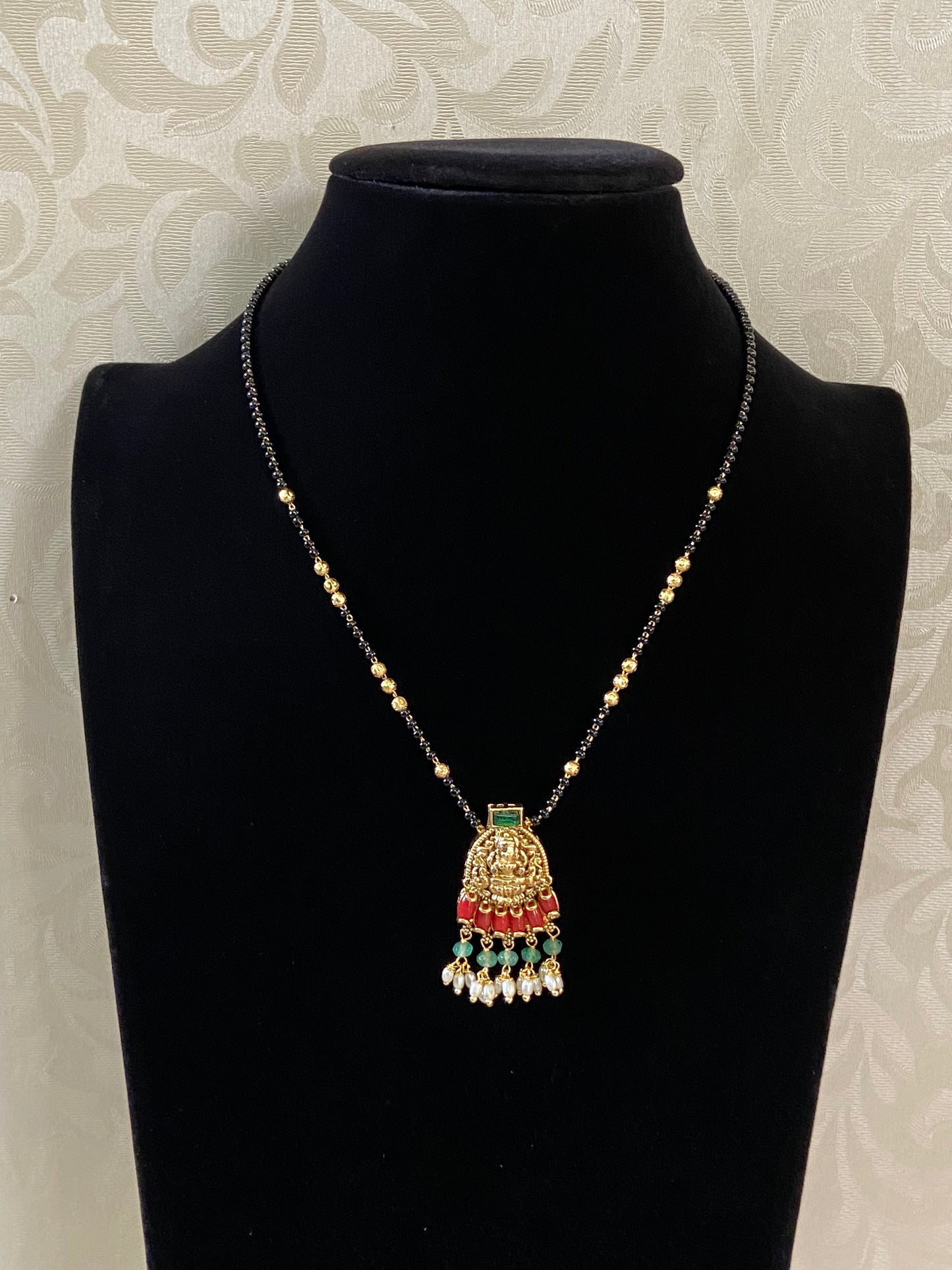 Lakshmi Pendant Mangalasutra | Indian Black Beads Necklace