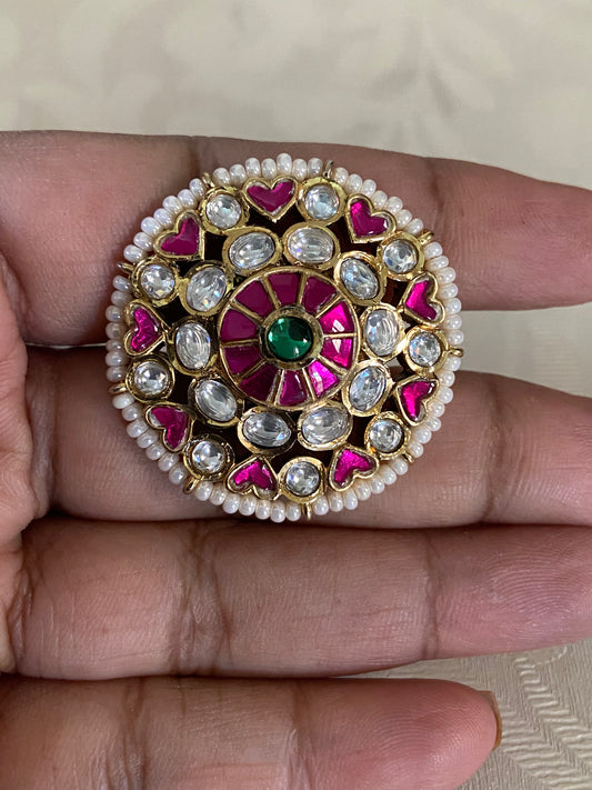 Ahmadabadi Jadau Kundan Finger Ring | Adjustable Finger Ring