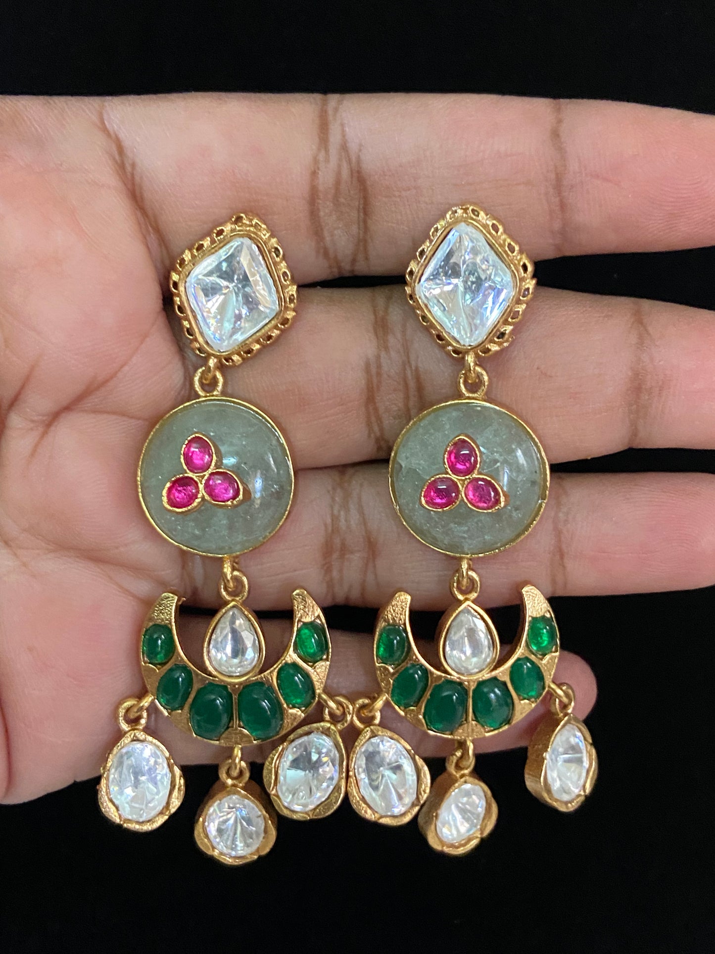 Semi Precious  Kundan Earrings