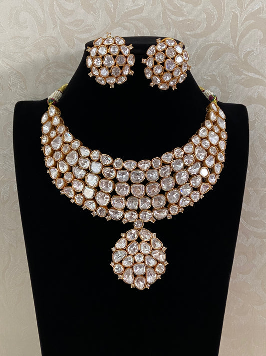 Premium Moissanite Necklace With Studs | Bollywood Jewlery In USA | Indian bridal jewelry