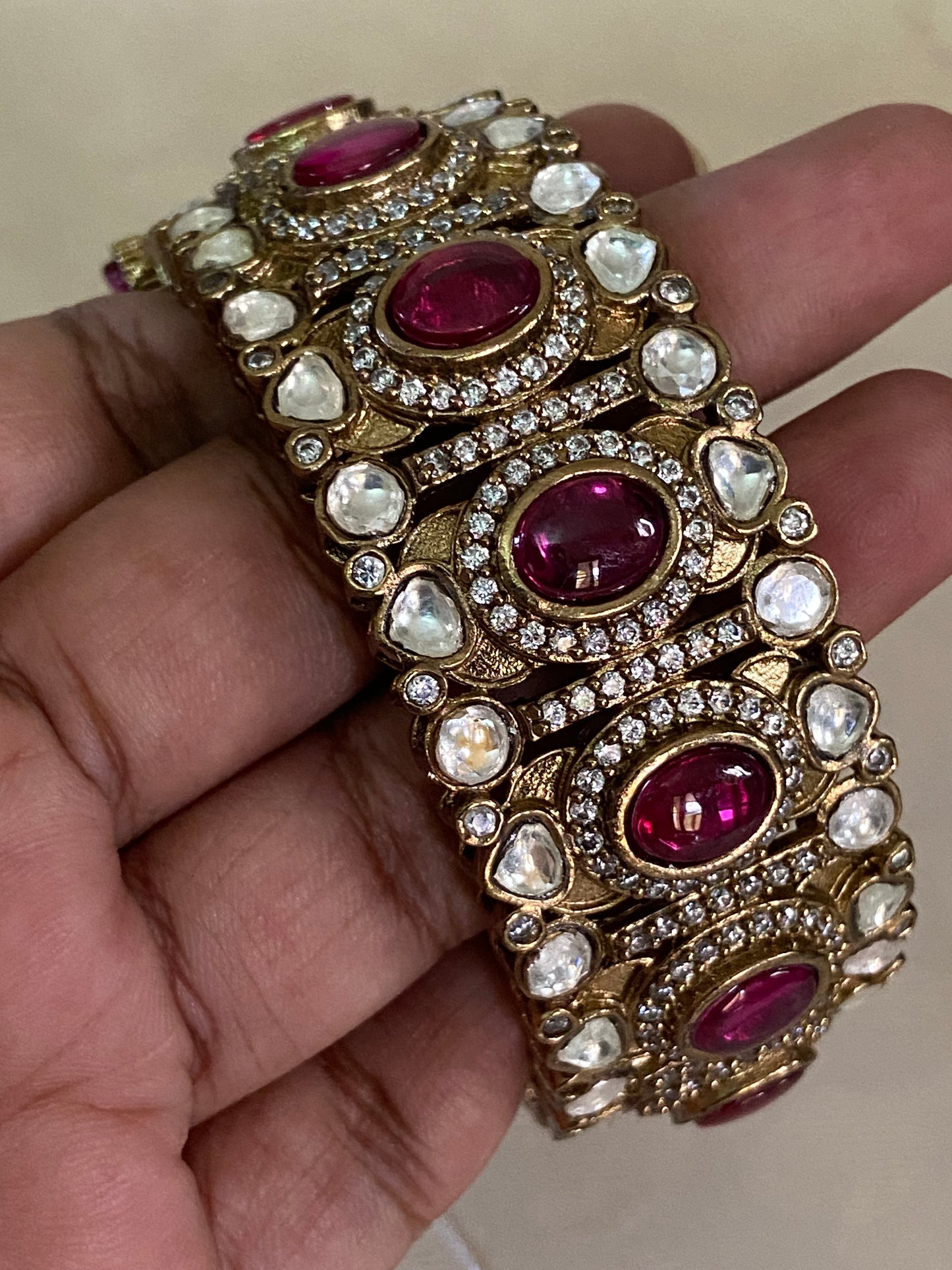 Victorian Kundan Polki & Ruby Stone Bangle