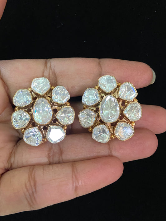 Moissanite Polki Stud Earrings | Latest Indian Jewelry