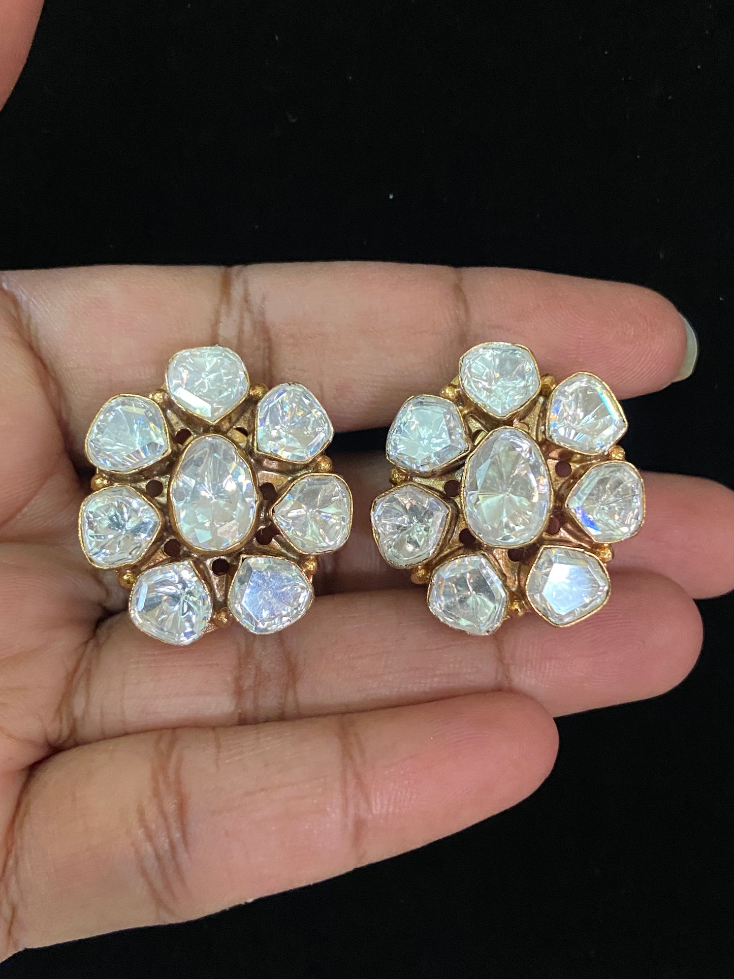 Moissanite Polki Stud Earrings | Latest Indian Jewelry