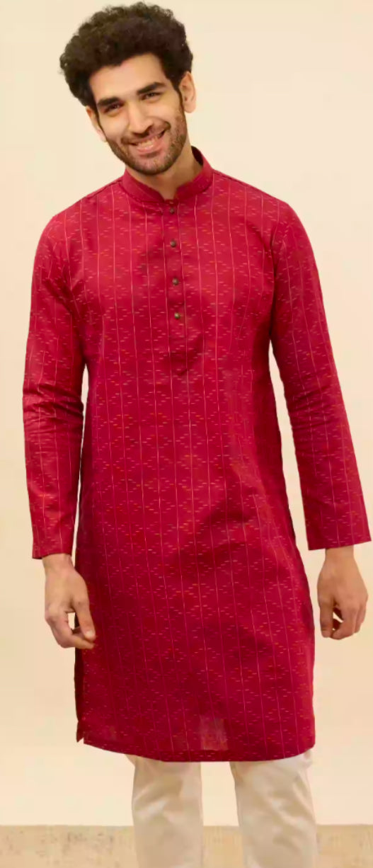 Maroon Linear Printed Kurta