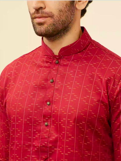 Maroon Linear Printed Kurta