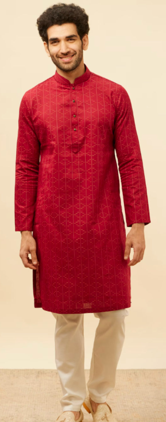 Maroon Linear Printed Kurta