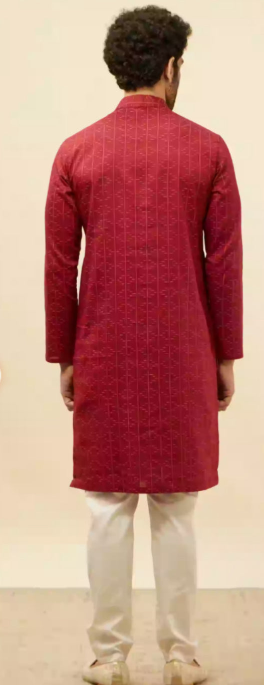 Maroon Linear Printed Kurta