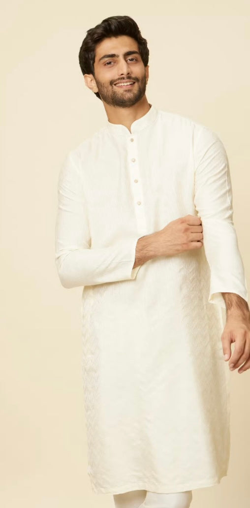Cream Ikat Patterned Kurta