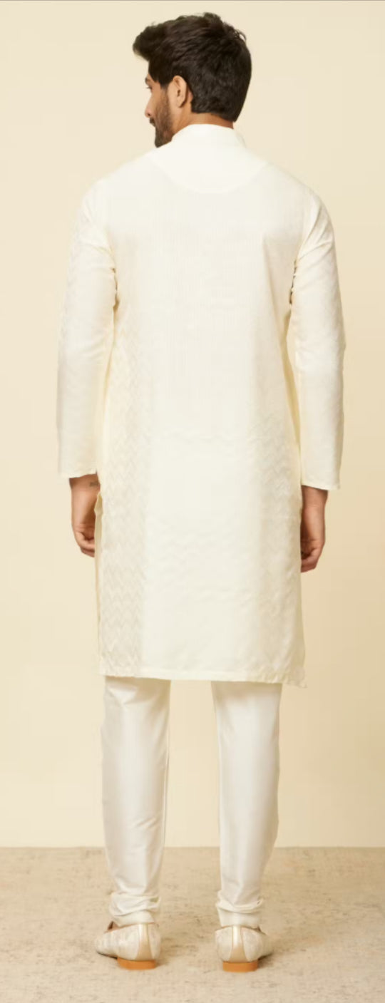 Cream Ikat Patterned Kurta Set