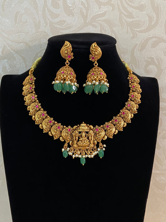 Antique Temple Lakshmi Necklace With Jumkis | Traditional Jewelry In USA