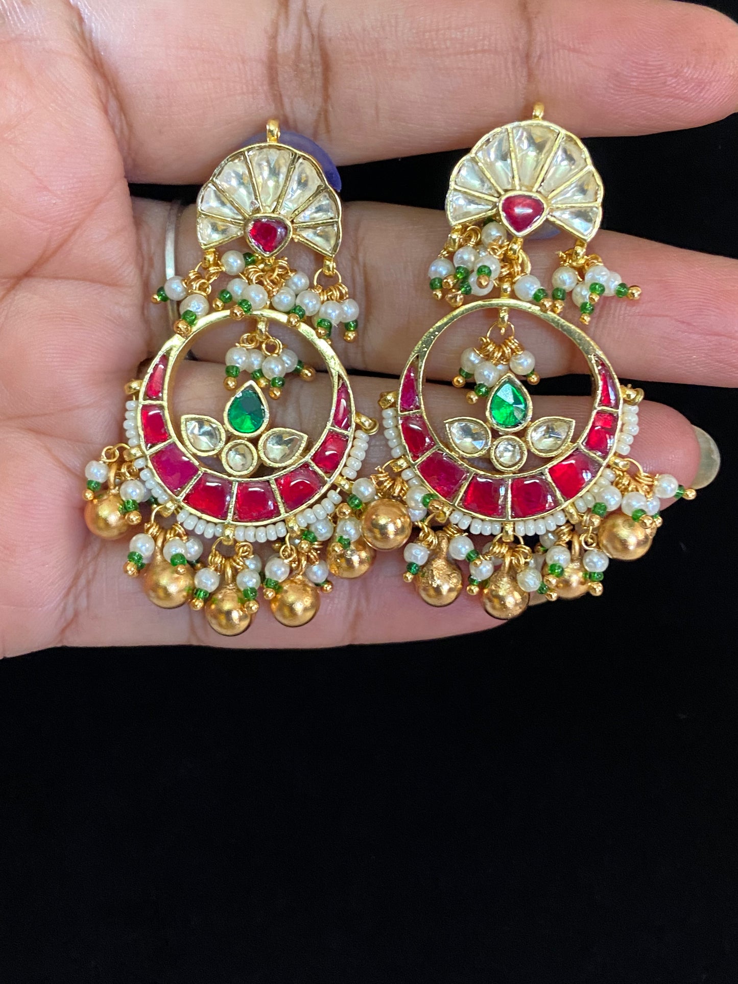 Jadau Kundan Chandbali Earrings |  Ahmadabadi Kundan jewelry | Traditional Jewelry in USA