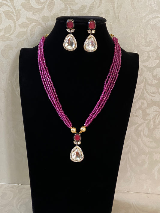 Polki Kundan Pendant Beads Mala Necklace | Indian Jewelry