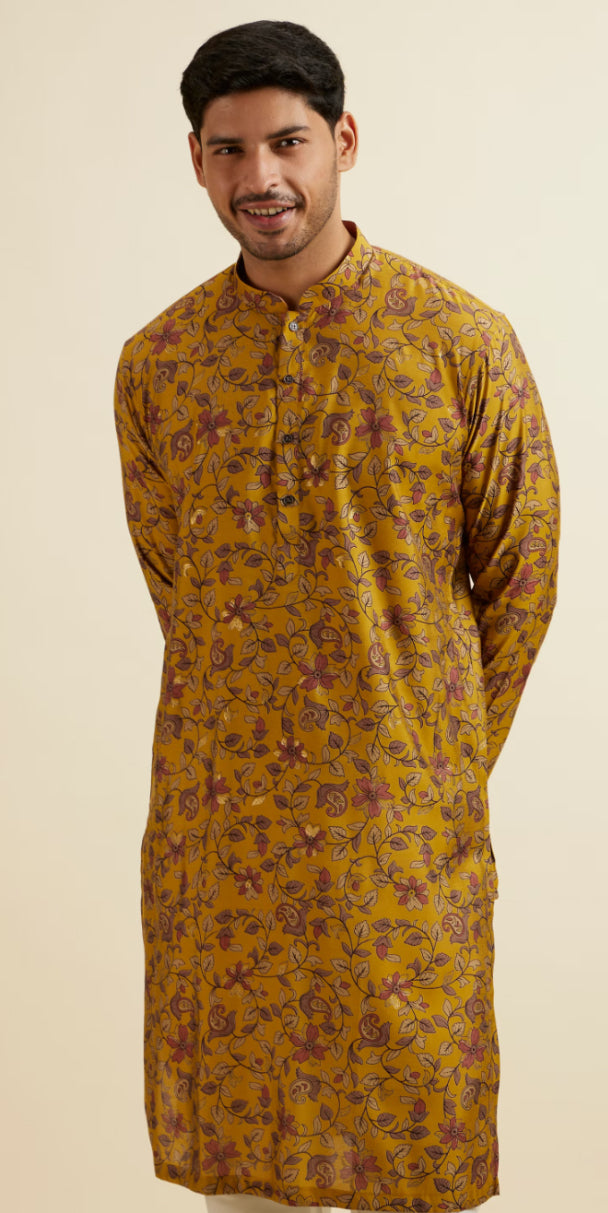 Mustard Yellow Printed Kurta