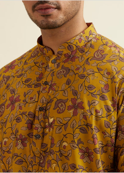 Mustard Yellow Printed Kurta