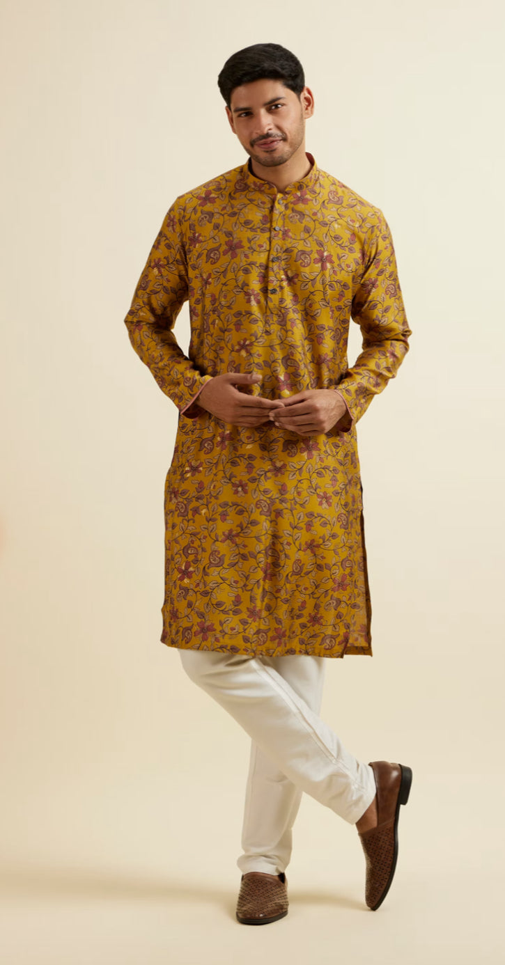 Mustard Yellow Printed Kurta