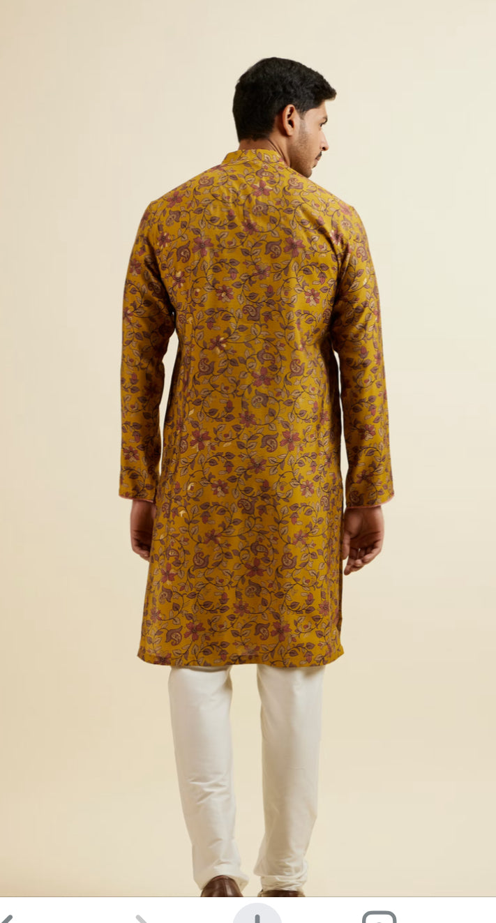 Mustard Yellow Printed Kurta