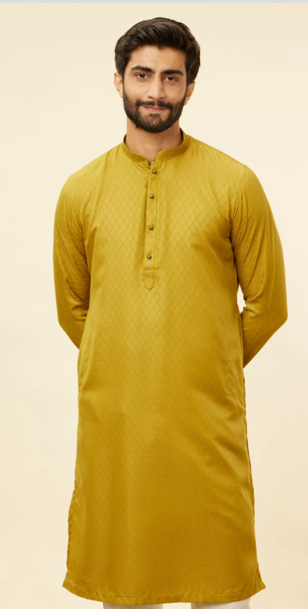 Olive Green Lattice Patterned Kurta Set