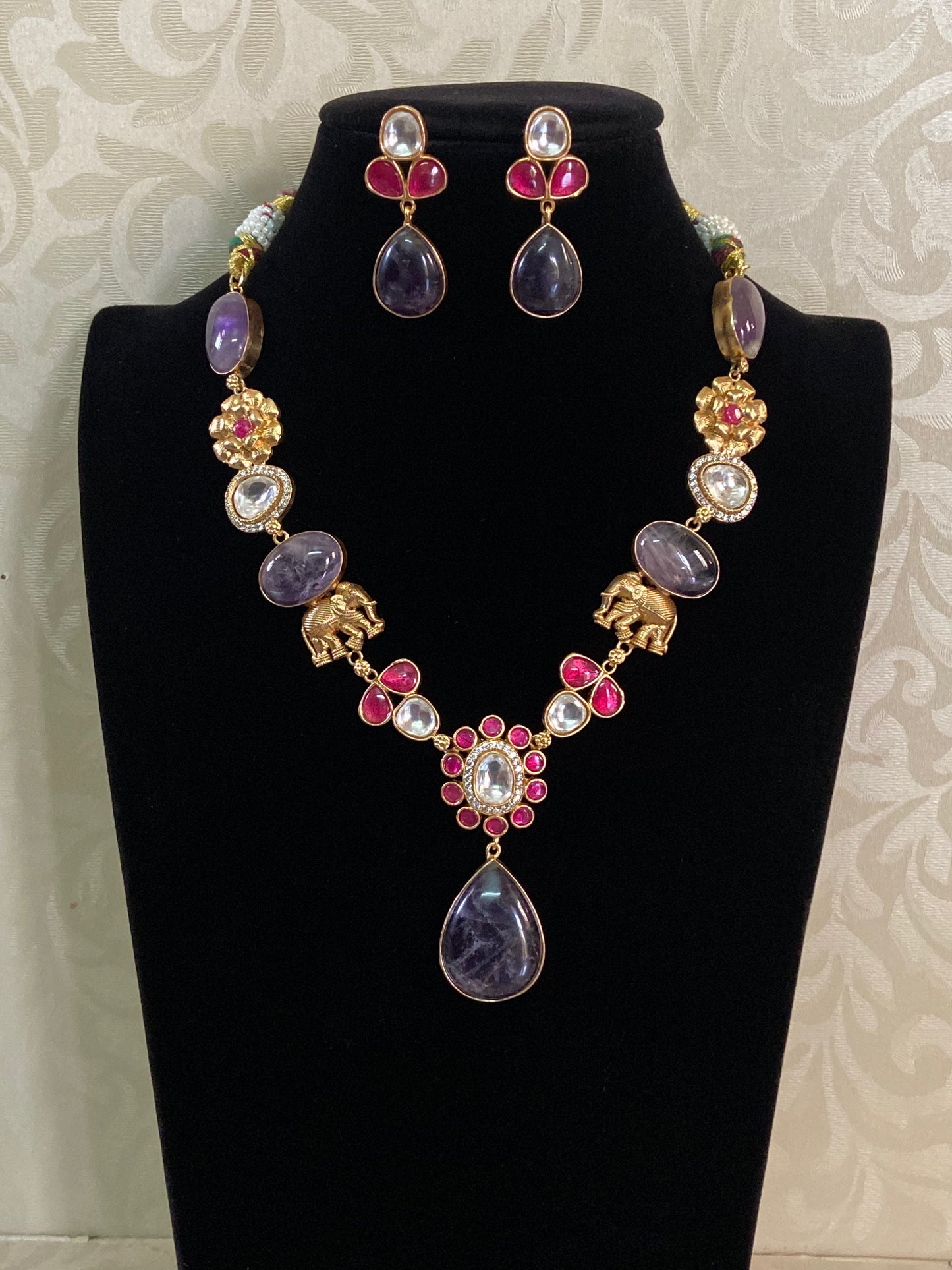 Natural Stones Jadau Fusion Necklace Set | Indian jewelry In USA