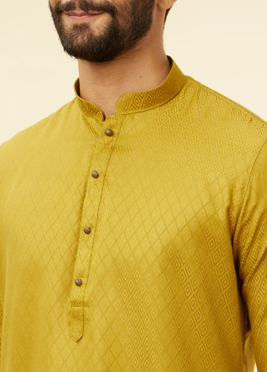 Olive Green Lattice Patterned Kurta Set