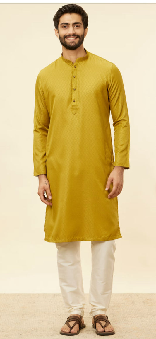 Olive Green Lattice Patterned Kurta Set