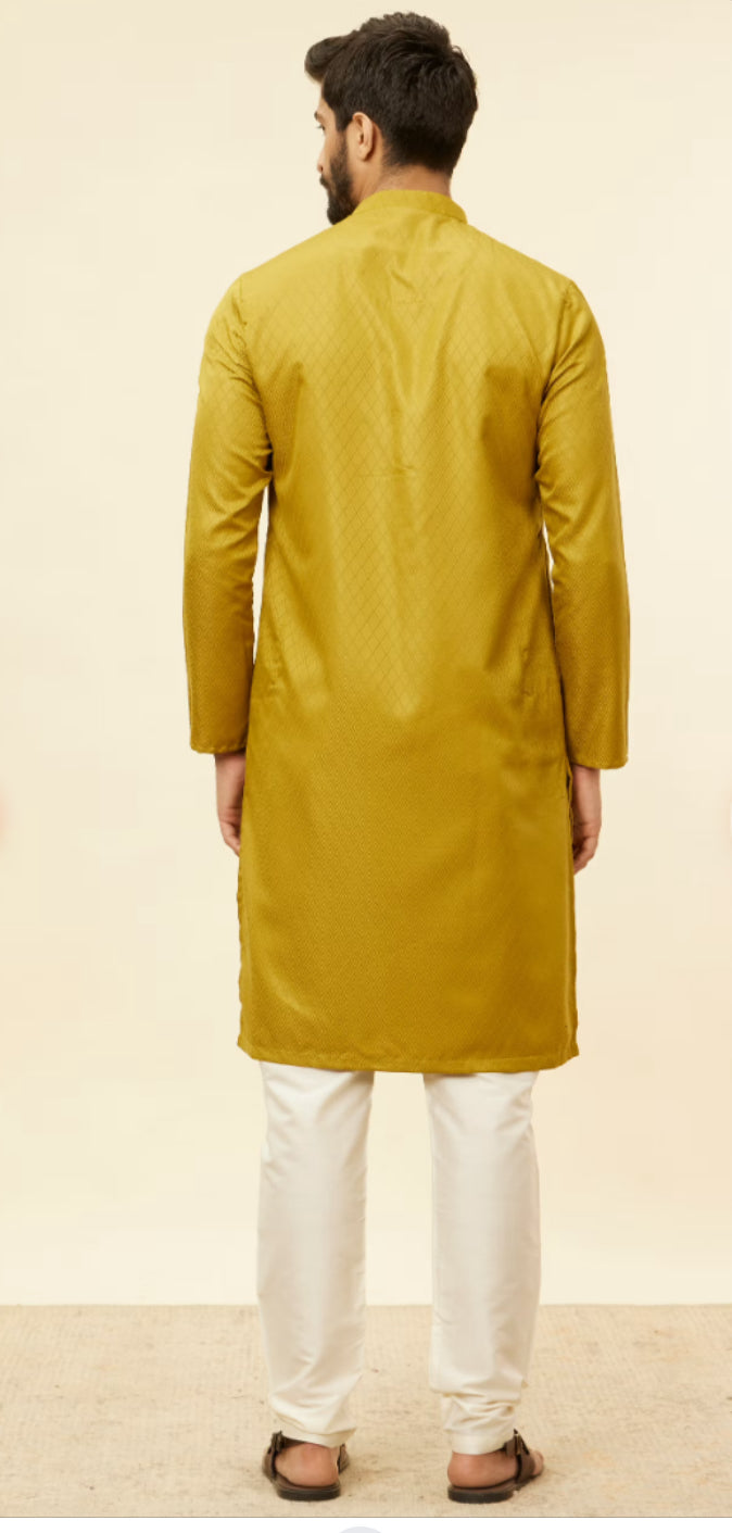 Olive Green Lattice Patterned Kurta Set