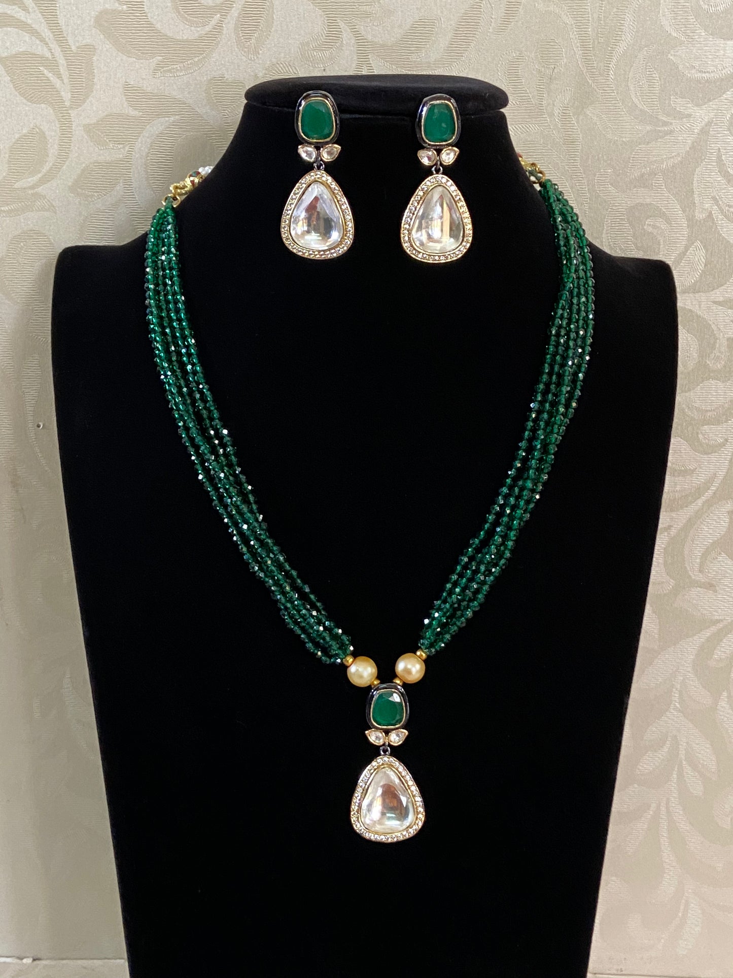 Polki Kundan Pendant Beads Mala Necklace | Indian Jewelry