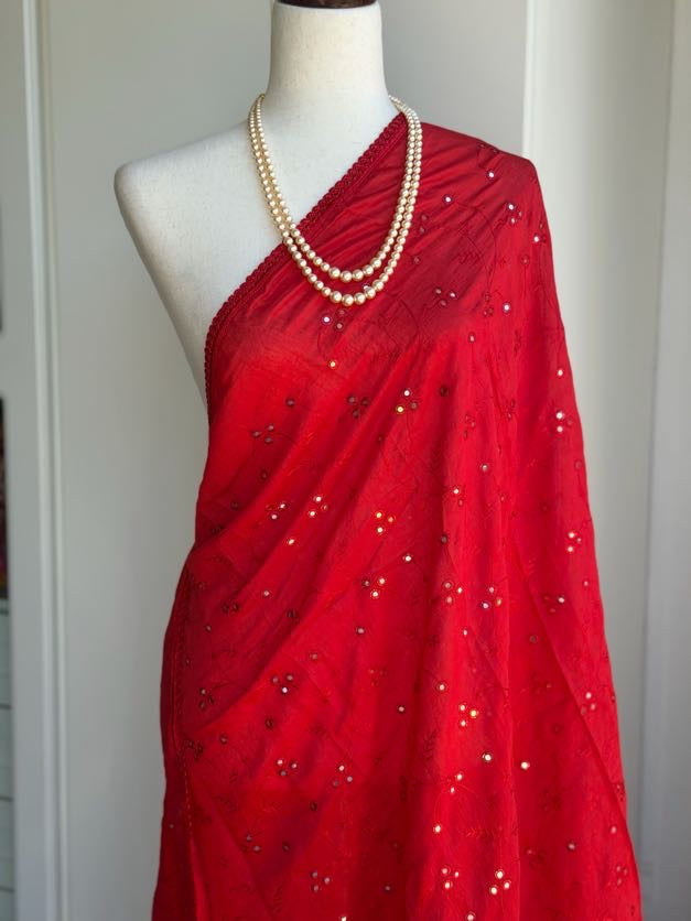 Chanderi Embroidered Dupatta | Mirror Work Dupatta | Party Wear Dupatta