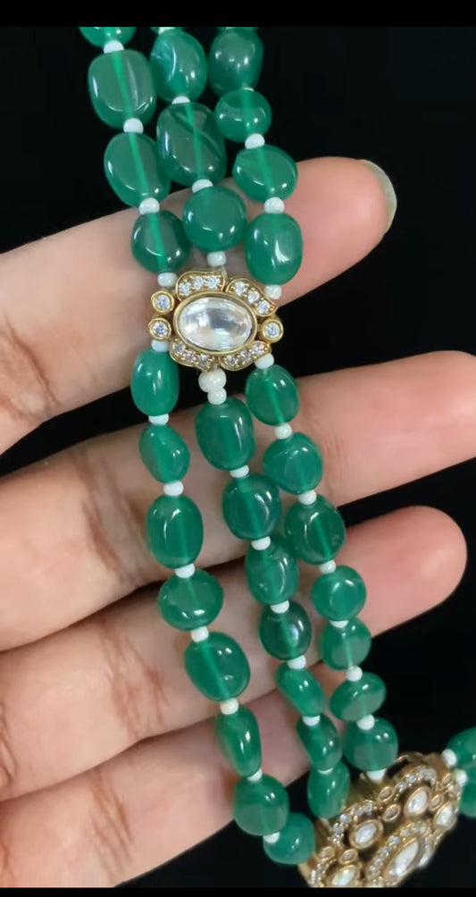 Green Beads Kundan Necklace | Indian jewellery in USA