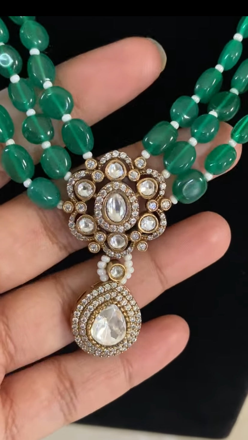 Green Beads Kundan Necklace | Indian jewellery in USA