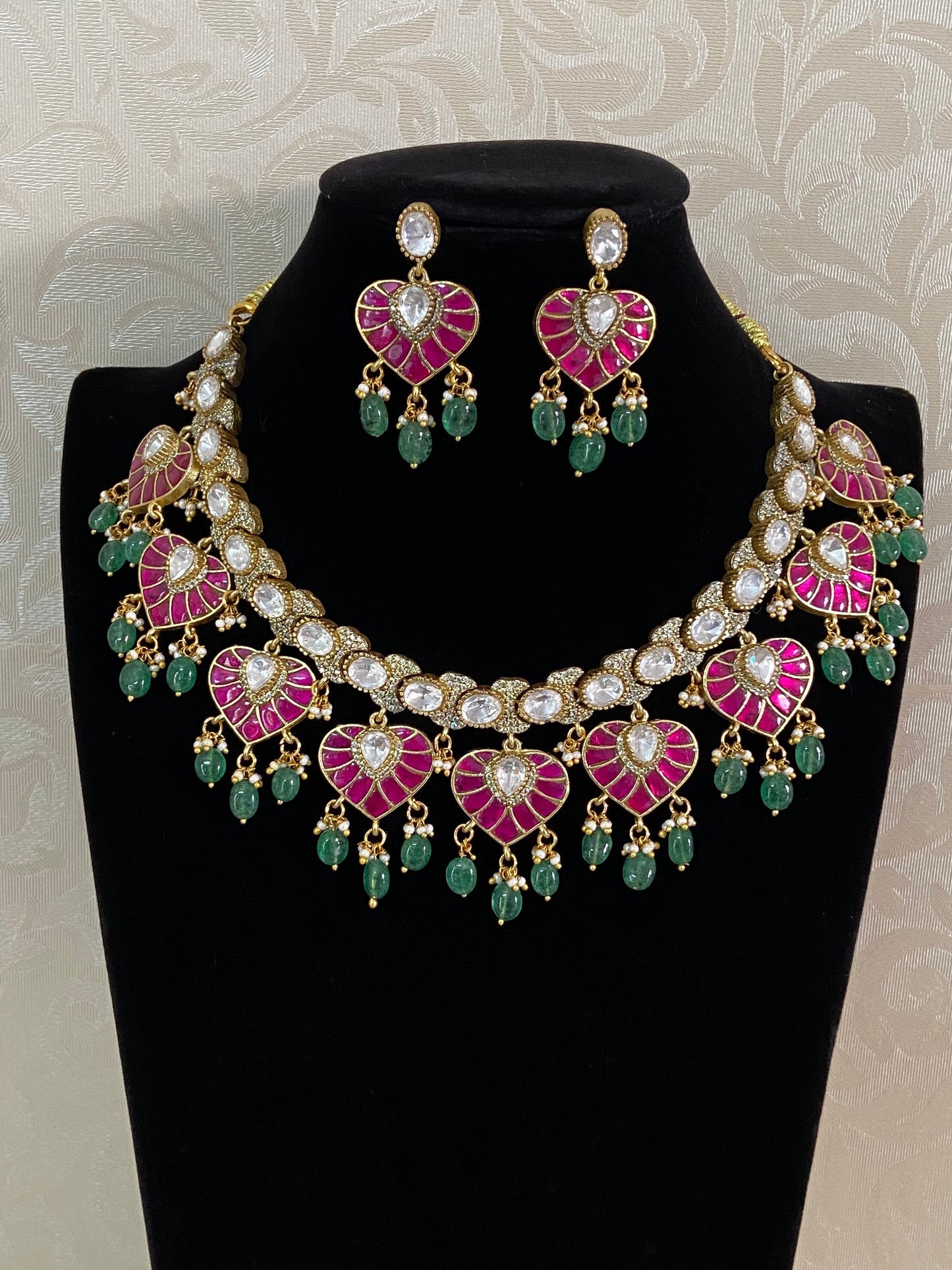 Moissanite & Jadau Fusion Bridal Necklace Set | Indian Jewelry