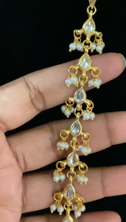 Kundan & Pearl Pendant Chain  Necklace With Earrings