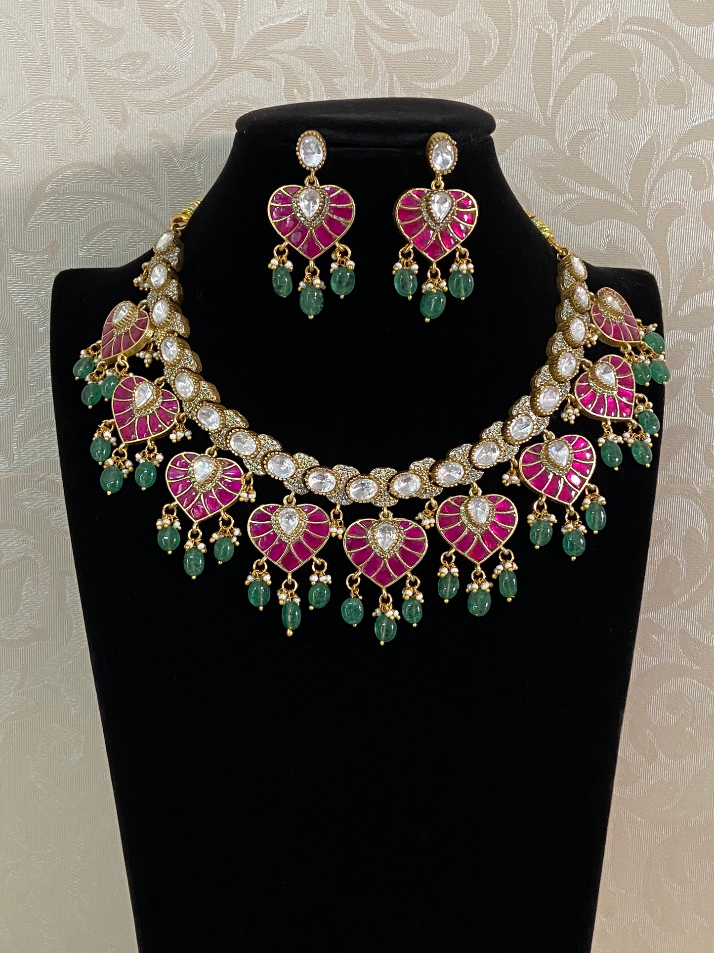 Moissanite & Jadau Fusion Bridal Necklace Set | Indian Jewelry