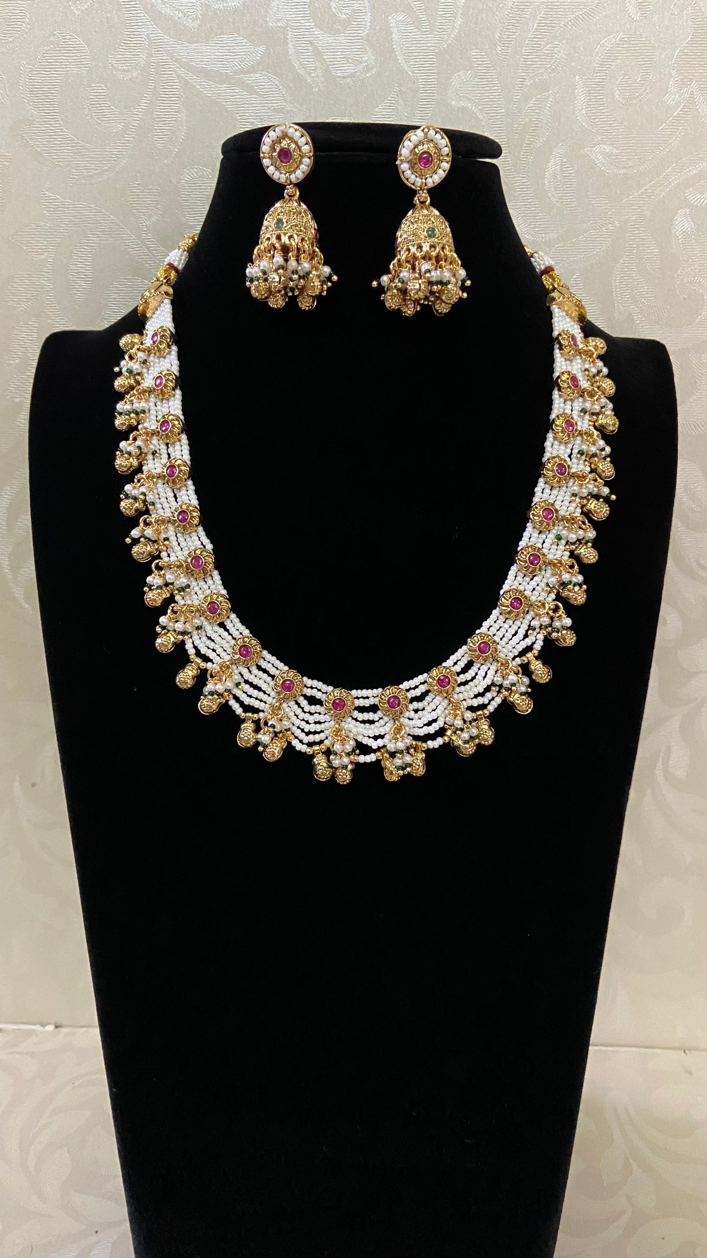 Antique Jadau Pearl Necklace With Jumkis | Indian Jewelry In USA