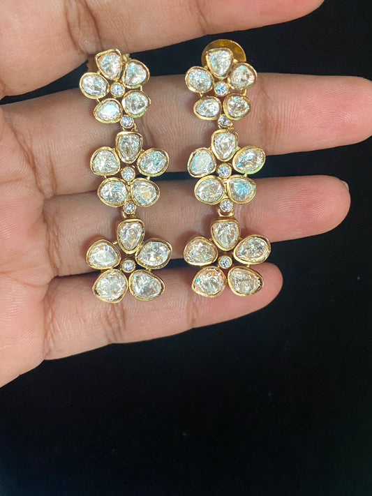 Polki Flower Drops Earrings