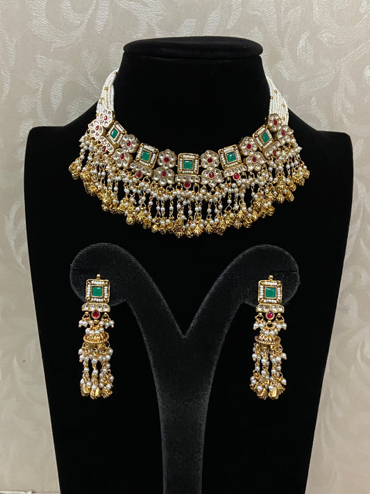 Polki Kundan Pearl Choker With Earrings |  Ahmadabadi Kundan jewelry| Indian Necklace In USA