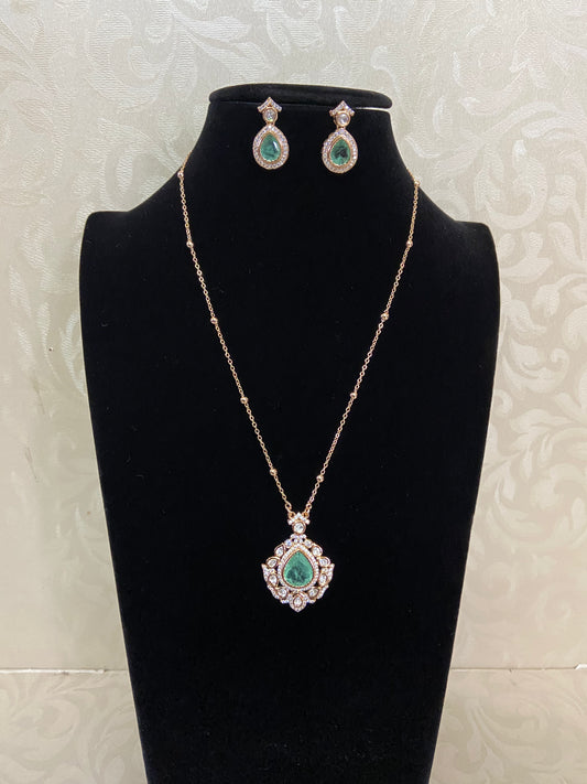 Polki Kundan Pendant  Simple Chain Set | Indian Necklace