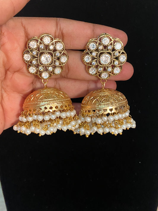 AD & Pearl Jumki Earrings | Indian Earrings