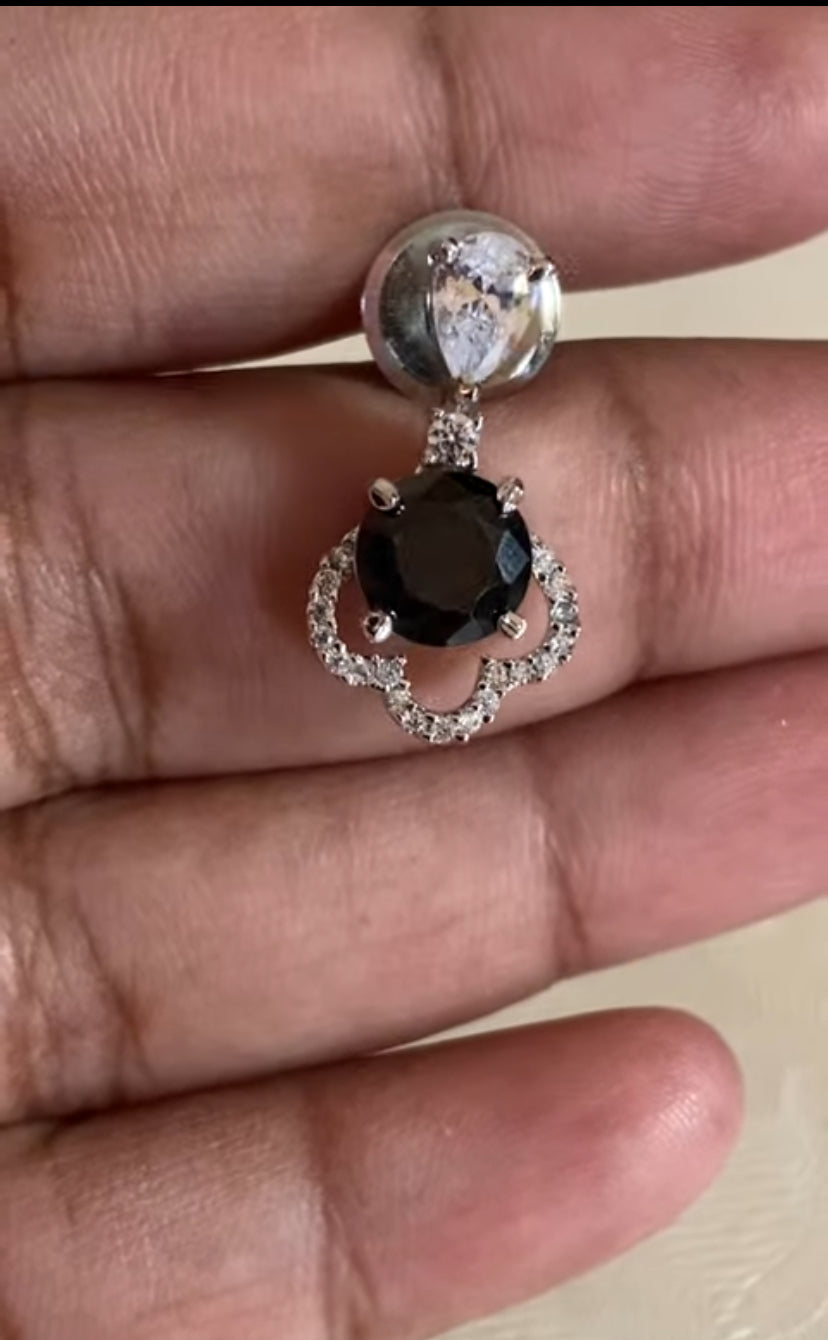 Black stone Rhodium AD Earrings